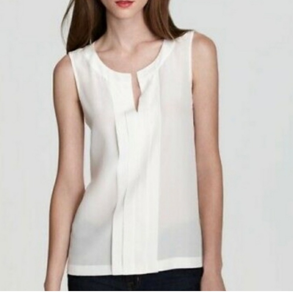 Sleeveless Cream Color 100% Silk Pleated Front Women's Top